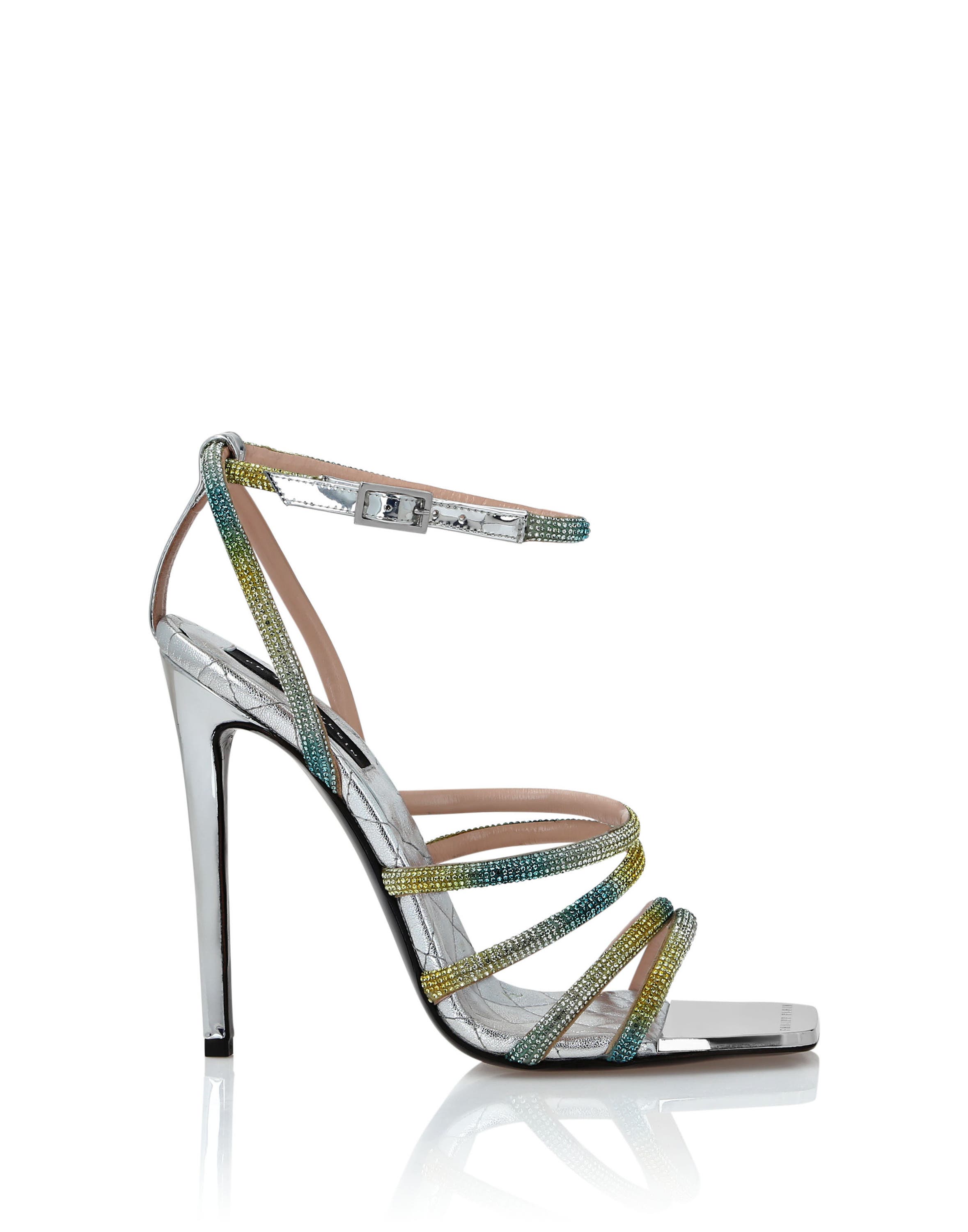 Mirror Leather Sandals Hi-Heels Crystal Women, Alternate, color, Silver