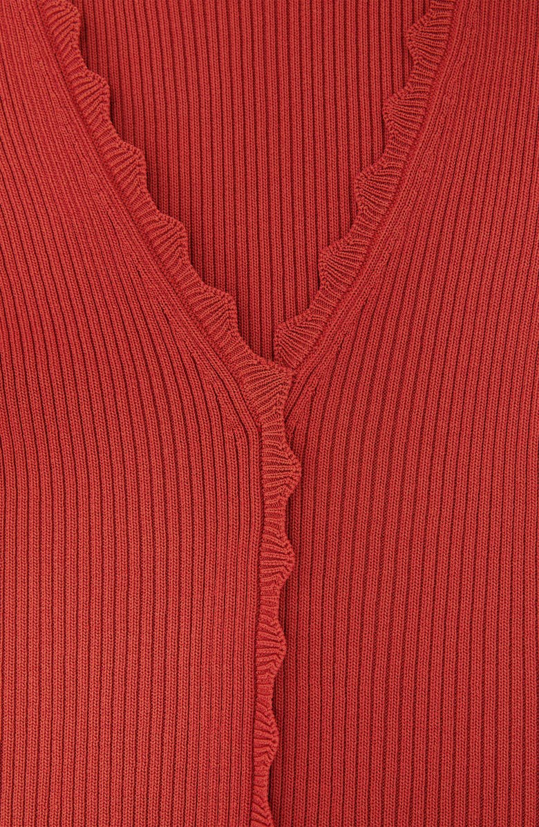 Reiss Marcy Rib Knit Short Sleeve Button-Up Shirt, Alternate, color, Rust Red