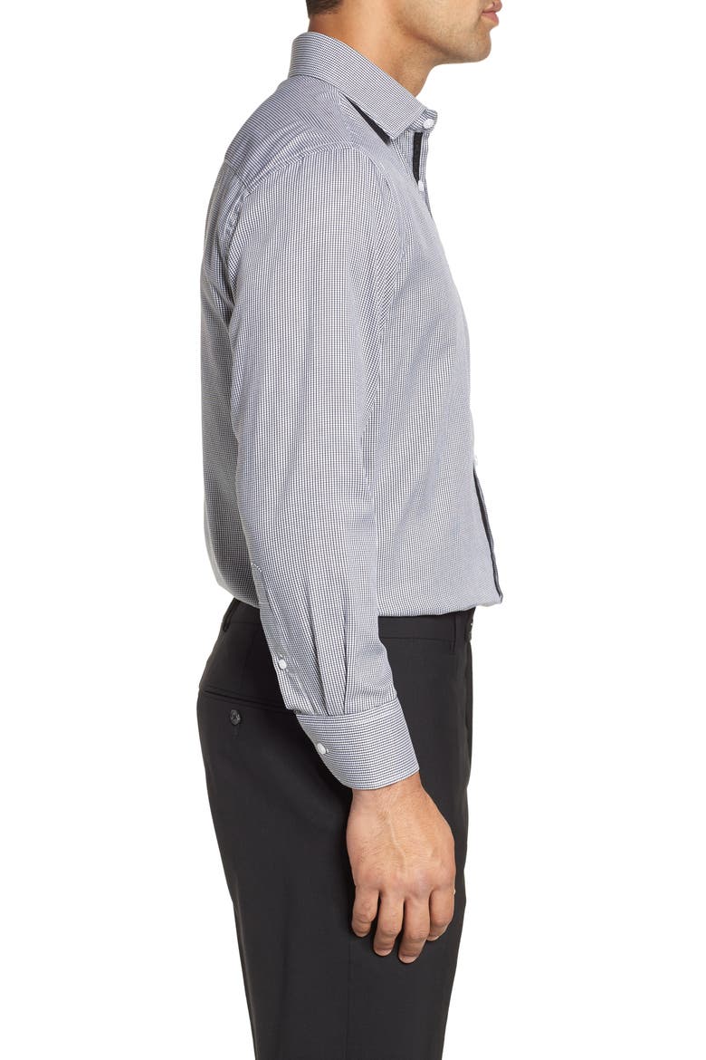 Trim Fit Check Dress Shirt, Alternate, color, BLACK