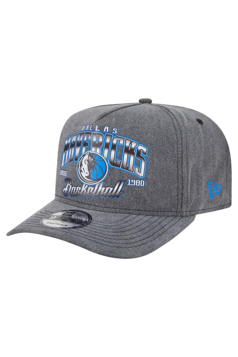 Men's New Era  Charcoal Dallas Mavericks Throwback Washed Pre-Curved 9FIFTY Snapback Hat, Main, color, Charcoal