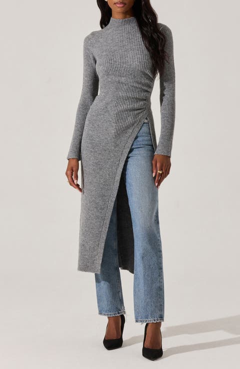 Mock Neck Rib Longline Sweater