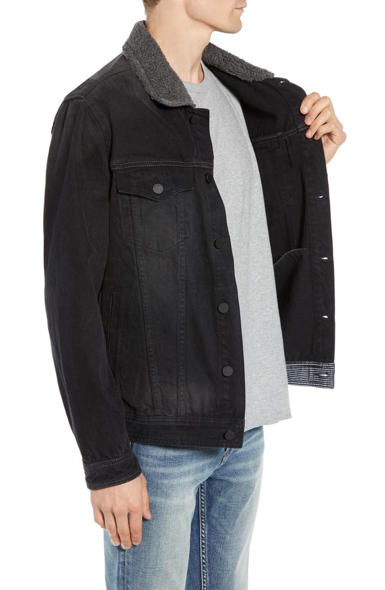BLANKNYC Fleece Collar Denim Trucker Jacket, Alternate, color, 