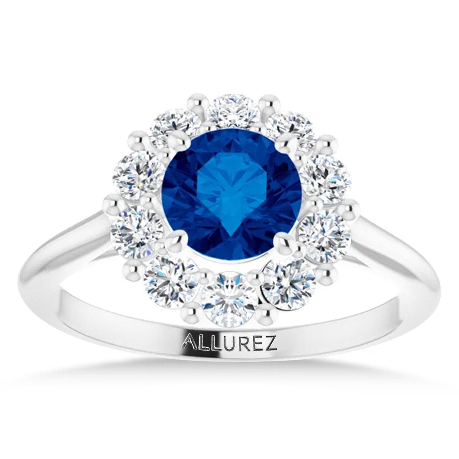ALLUREZ Round Lab Blue Sapphire & Diamond Halo Ring 14K (Women) | Nordstrom