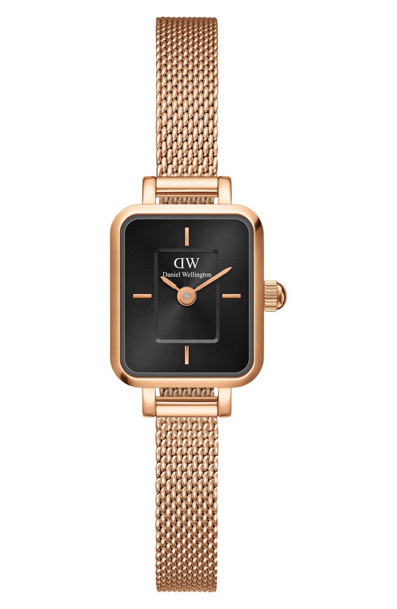 Daniel Wellington Mini Quadro Melrose Micro Collection Mesh Strap Watch, 15mm x 18mm, Main, color, Rose Gold