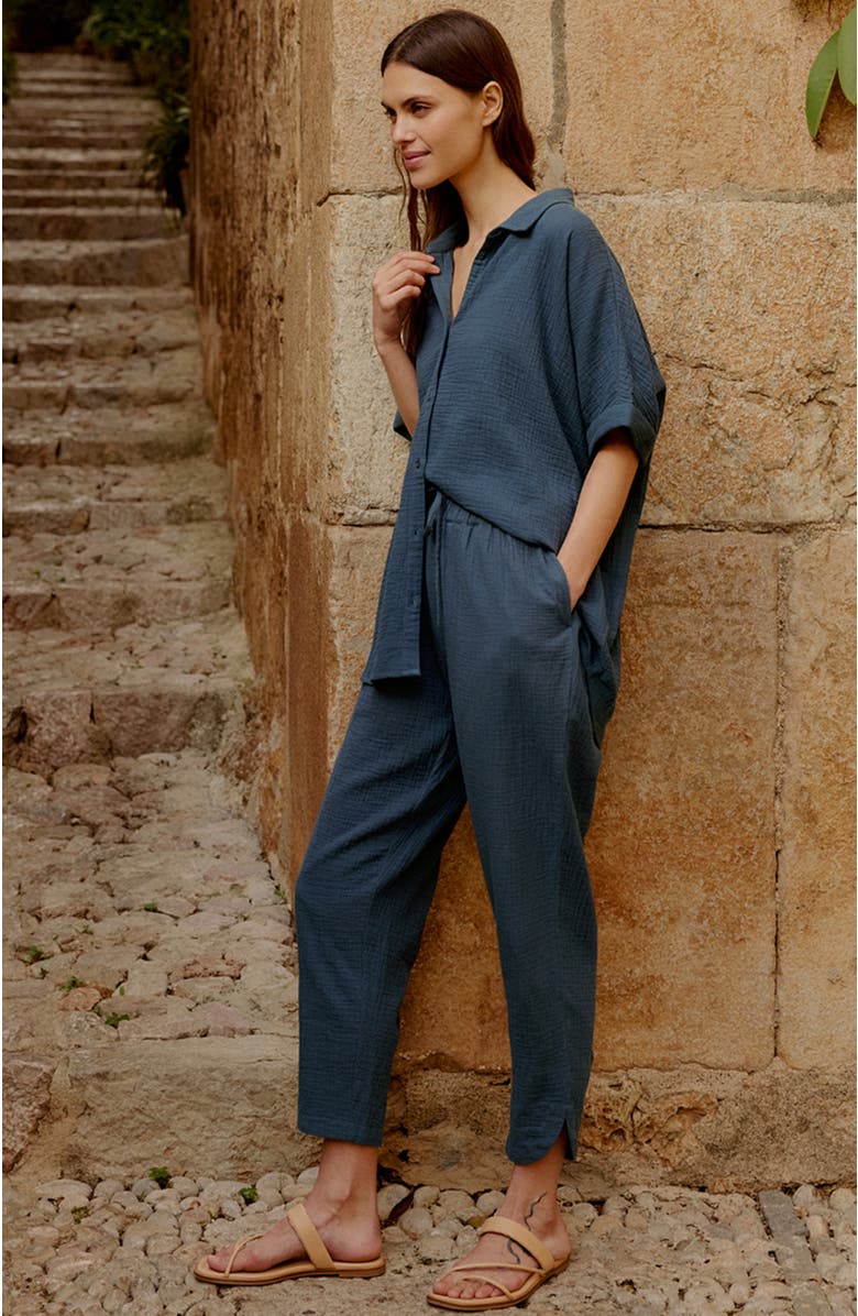 Pact Organic Cotton Coastal Double Gauze Tapered Pull-On Pant, Alternate, color, French Navy