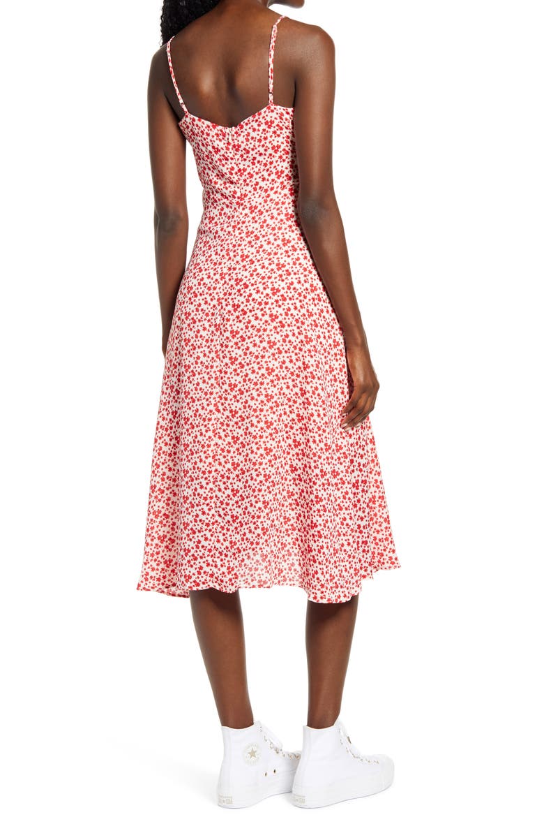 Floral Cowl Neck Asymmetrical Dress, Alternate, color, RED WHITE DITSY