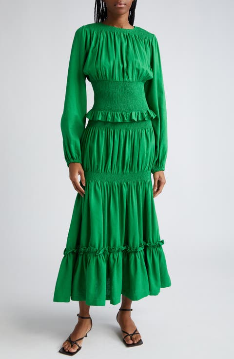 Gale Smocked Long Sleeve Tiered Maxi Dress