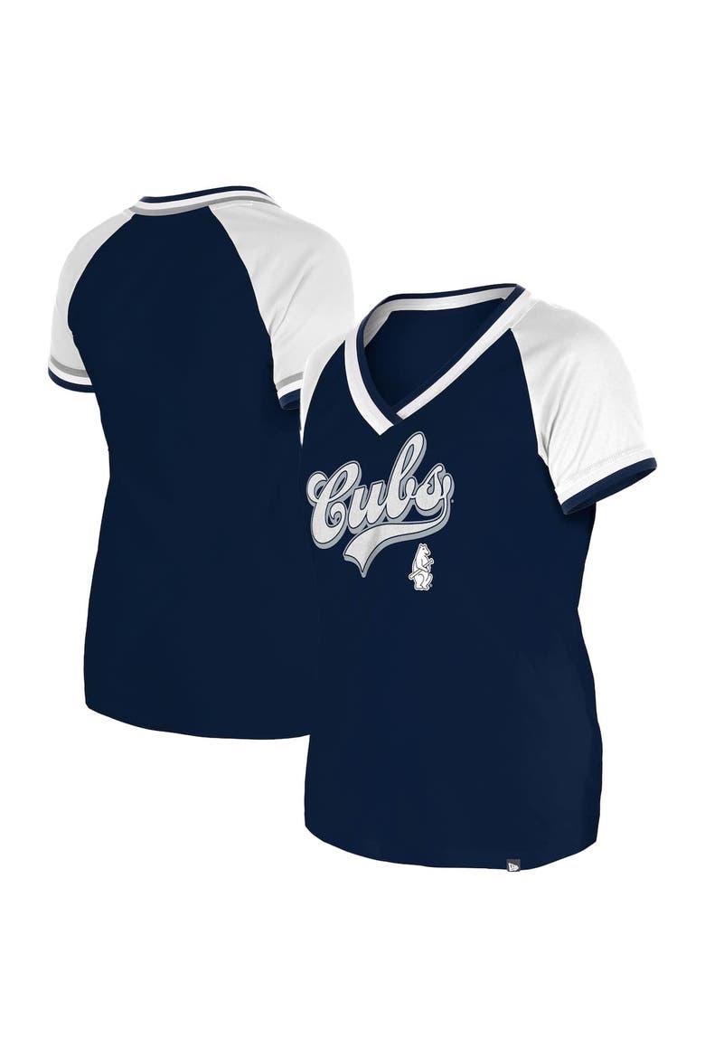 Women's New Era Navy Chicago Cubs Gameday Raglan V-Neck T-Shirt, Alternate, color, Navy