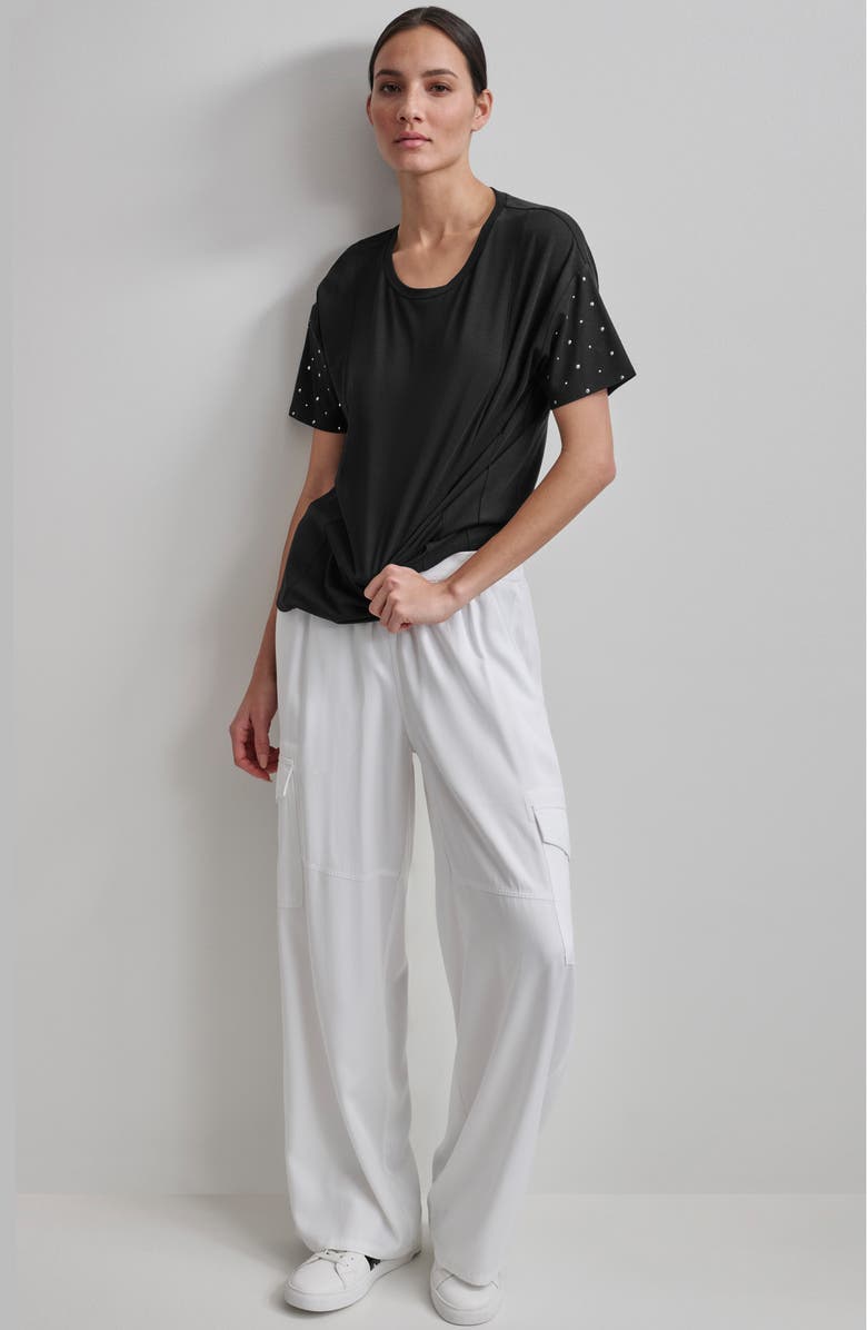 DKNY Rhinestone Sleeve T-Shirt, Alternate, color, 