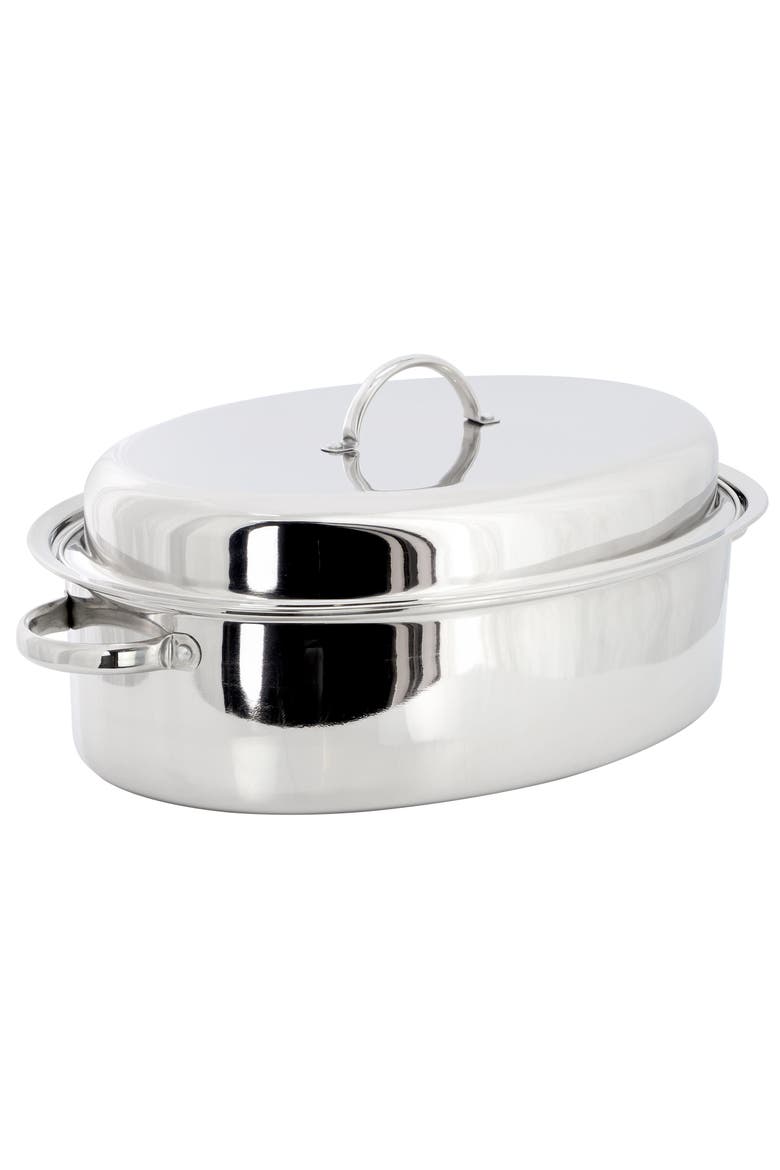 18 Inch Oval Stainless Steel Roaster Pan with Lid, Main, color, Silver