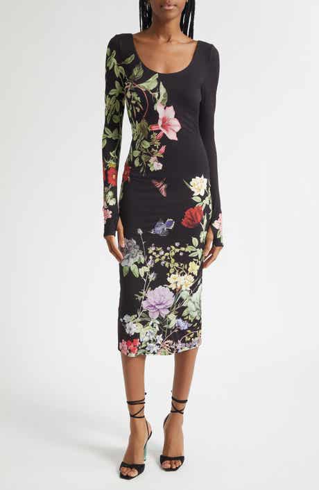Alice + Olivia Delora Floral Print Long Sleeve Body-Con Dress