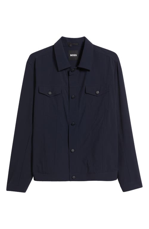 Hugo Boss Boss Carper Stretch Nylon Snap-up Jacket In Dark Blue