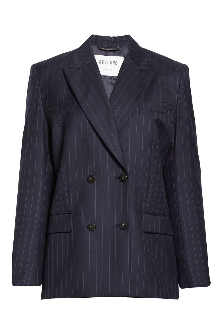 '70s Pinstripe Double Breasted Wool Blazer, Alternate, color, NAVY PINSTRIPE