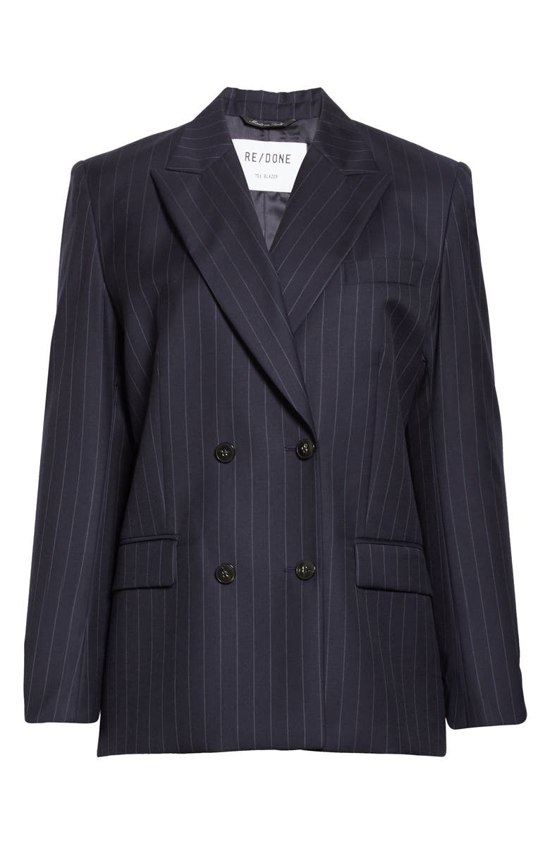 Re/Done '70s Pinstripe Double Breasted Wool Blazer, Alternate, color, 
