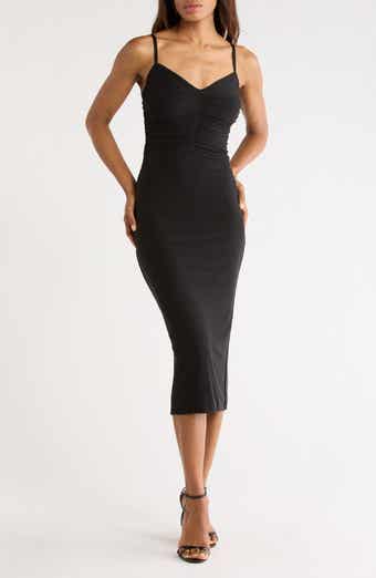 L'AGENCE Narissa Rhinestone Embellished Shirred Mesh Midi Dress