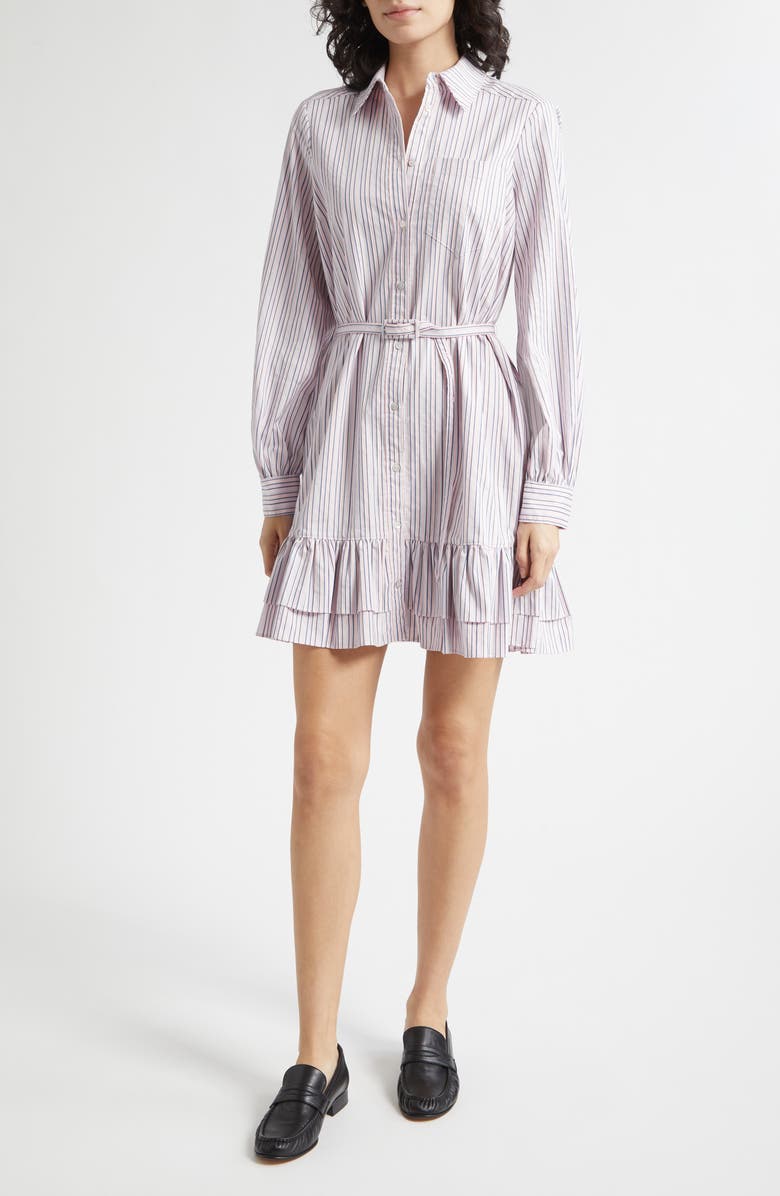 Cinq à Sept Tirza Sophie Stripe Long Sleeve Belted Shirtdress, Main, color, Strawberry Cream/ Blue