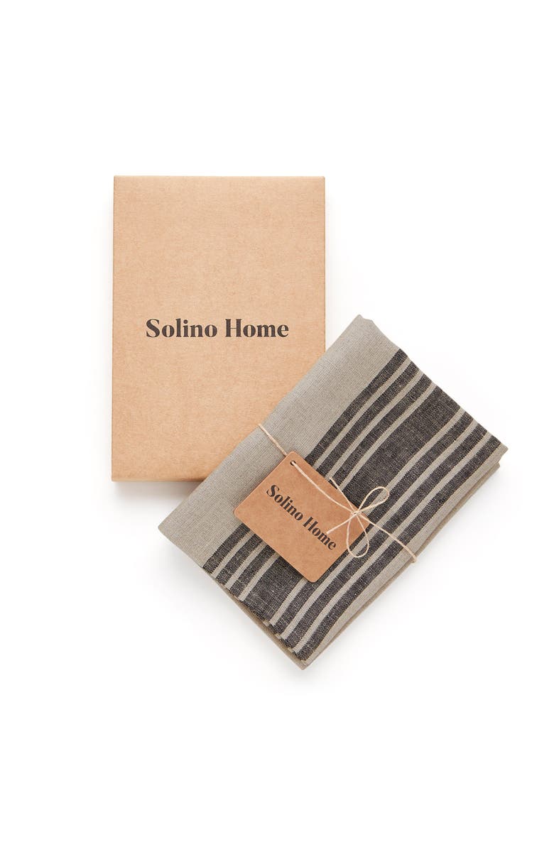 Solino Home Linen Kitchen Towels Set of 2, 17 x 26 Inch for Dining Table, Holiday and Everyday Table Decor - Farmhouse, Alternate, color, Black And Natural