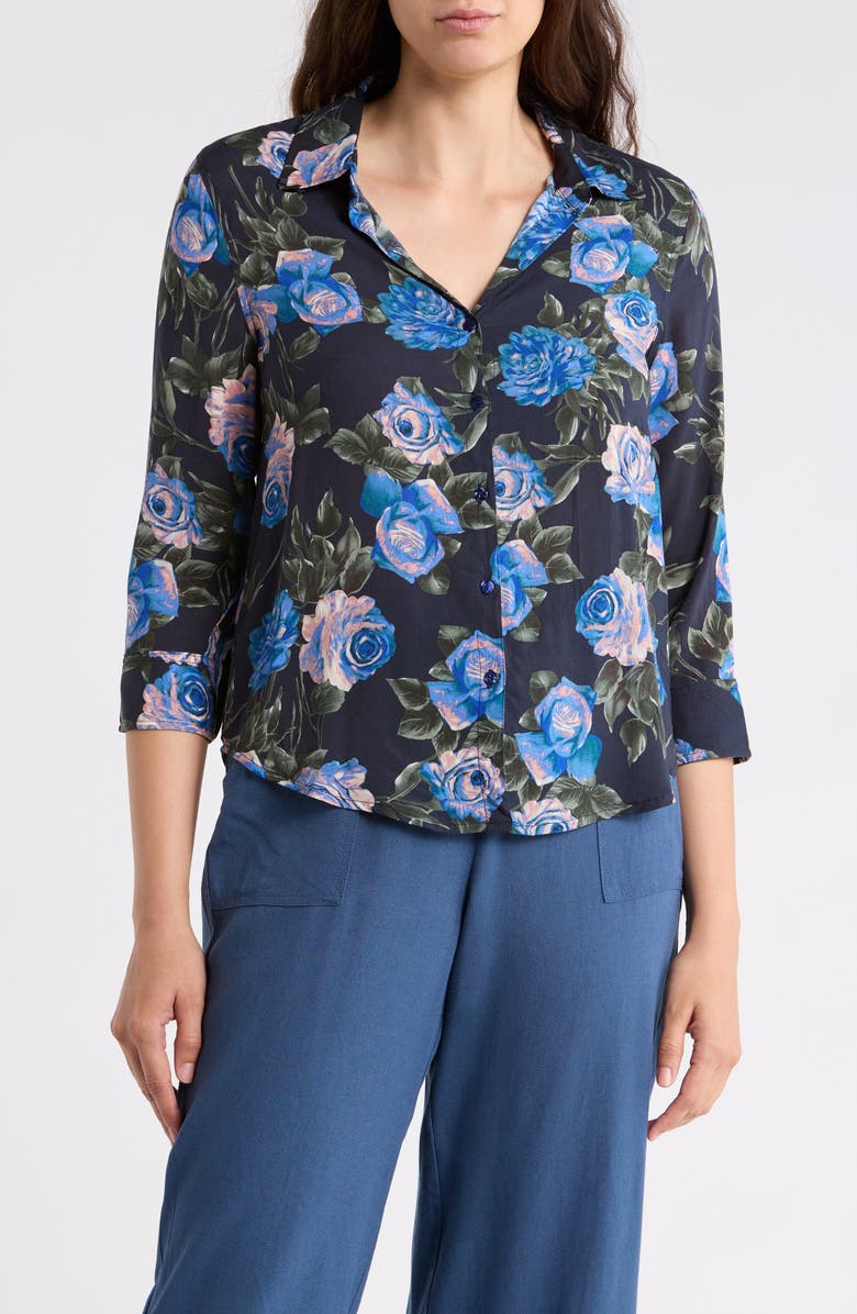 T Tahari Floral Button-Up Shirt, Main, color, Mignight Rose Print