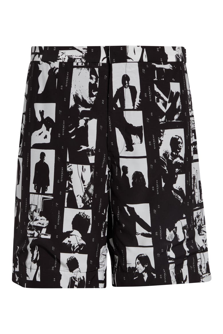 Photographic Negative Print Formal Bermuda Shorts, Main, color, BLACK/ WHITE