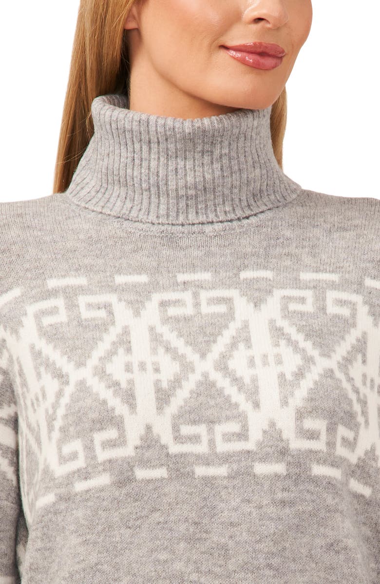 CeCe Fair Isle Turtleneck Sweater, Alternate, color, Lt Hthr Grey