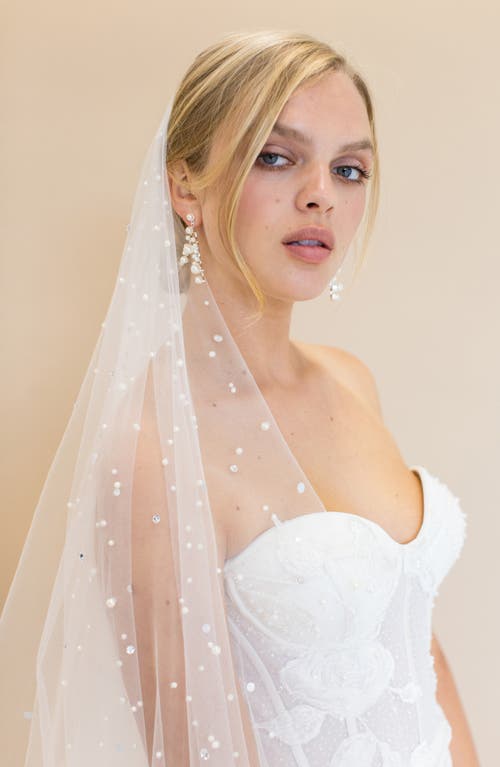 Brides And Hairpins Brides & Hairpins Layana Freshwater Pearl & Crystal Embellished Cathedral Blusher Veil In White