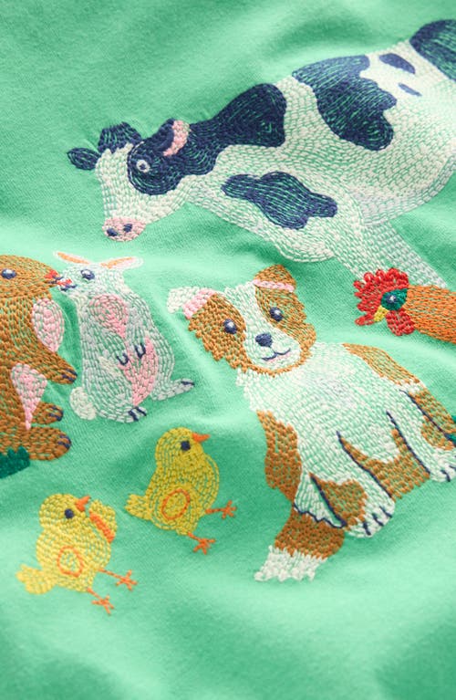 Shop Mini Boden Kids' Superstitch T-shirt In Aloe Green Easter Farm