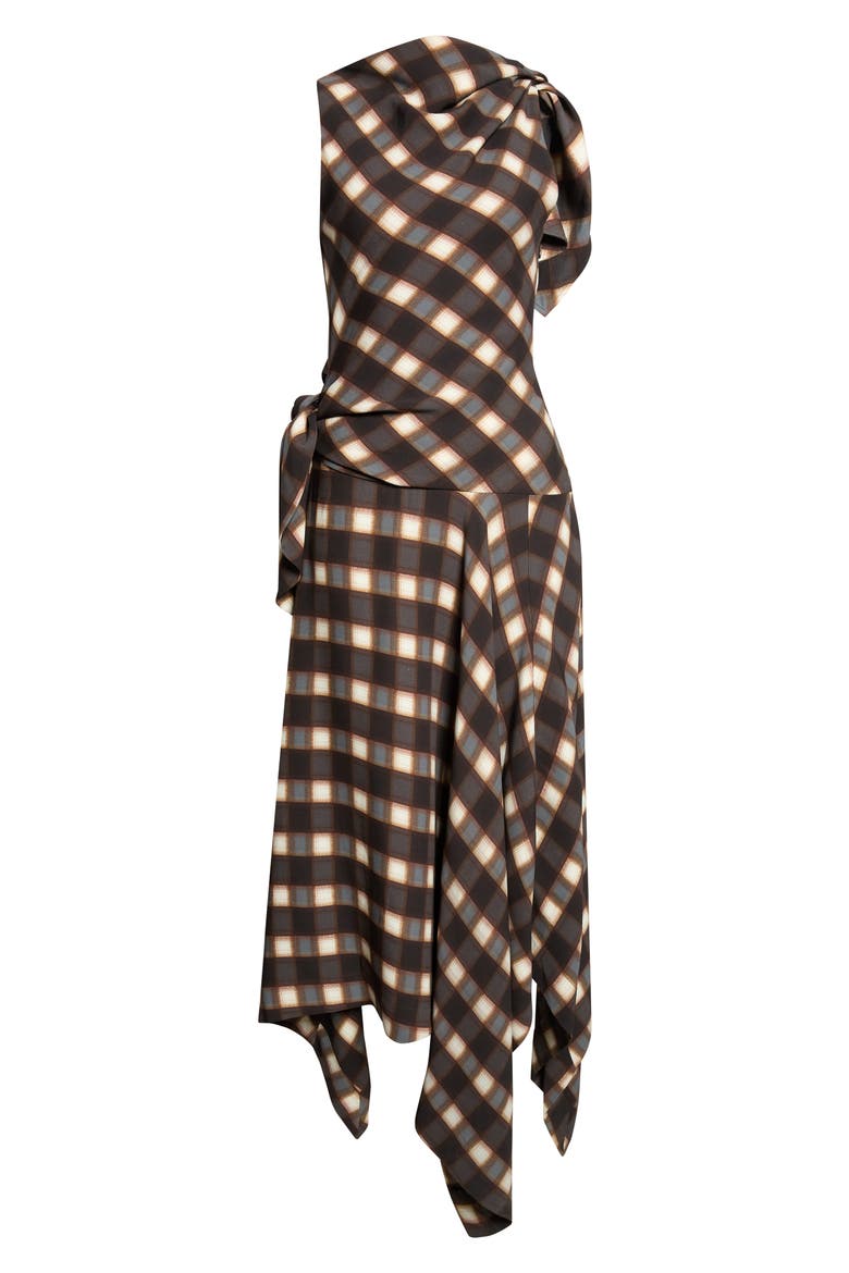 Silk Knotted Midi Dress, Alternate, color, BROWN MULTI