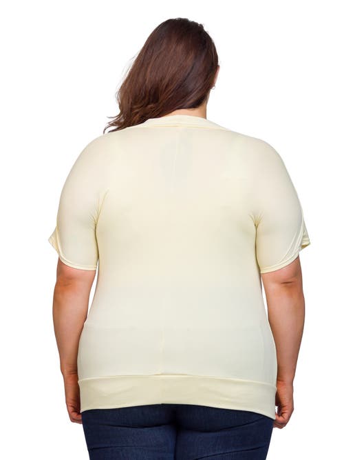 24seven Comfort Apparel Cowl Neck Short Sleeve Top With Banded Bottom In Yellow