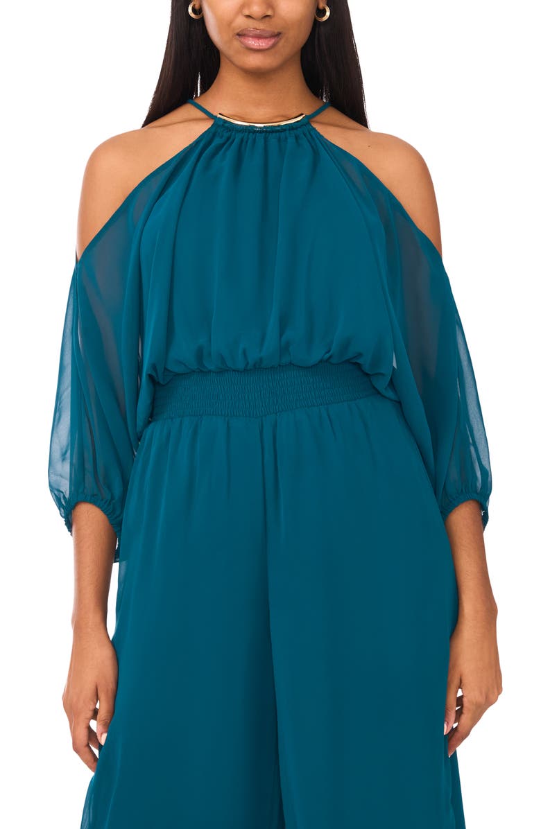 Halogen<sup>®</sup> Chiffon Halter Jumpsuit, Alternate, color, Neo Emerald