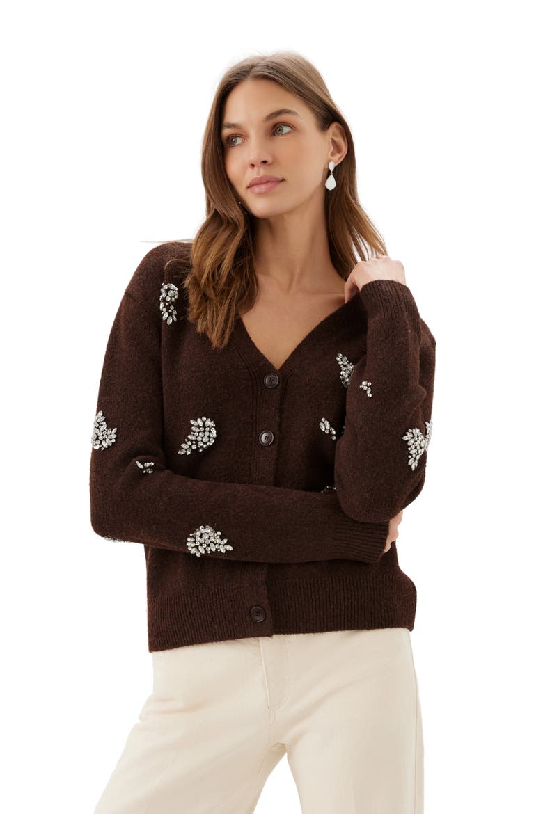 Rhinestone Cardigan, Alternate, color, CHOCOLATE