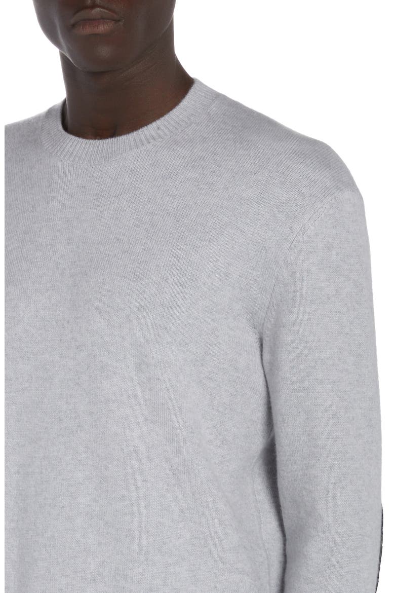 Intrecciato Leather Patch Cashmere Blend Crewneck Sweater, Alternate, color, VEIL MELANGE