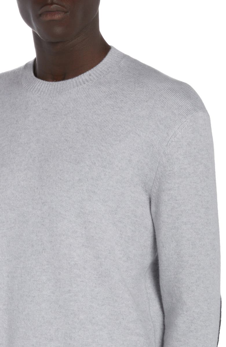 Bottega Veneta Intrecciato Leather Patch Cashmere Blend Crewneck Sweater, Alternate, color, Veil Melange