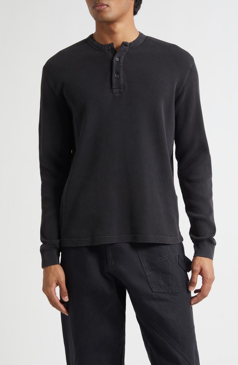 JW Anderson Long Sleeve Waffle Knit Henley, Main, color, Washed Black