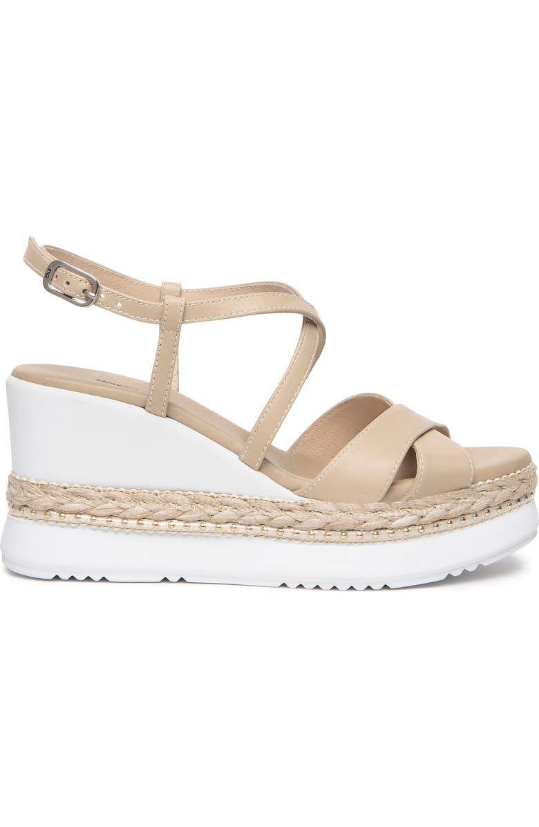 NeroGiardini Ankle Strap Platform Wedge Sandal, Alternate, color, Beige / Khaki