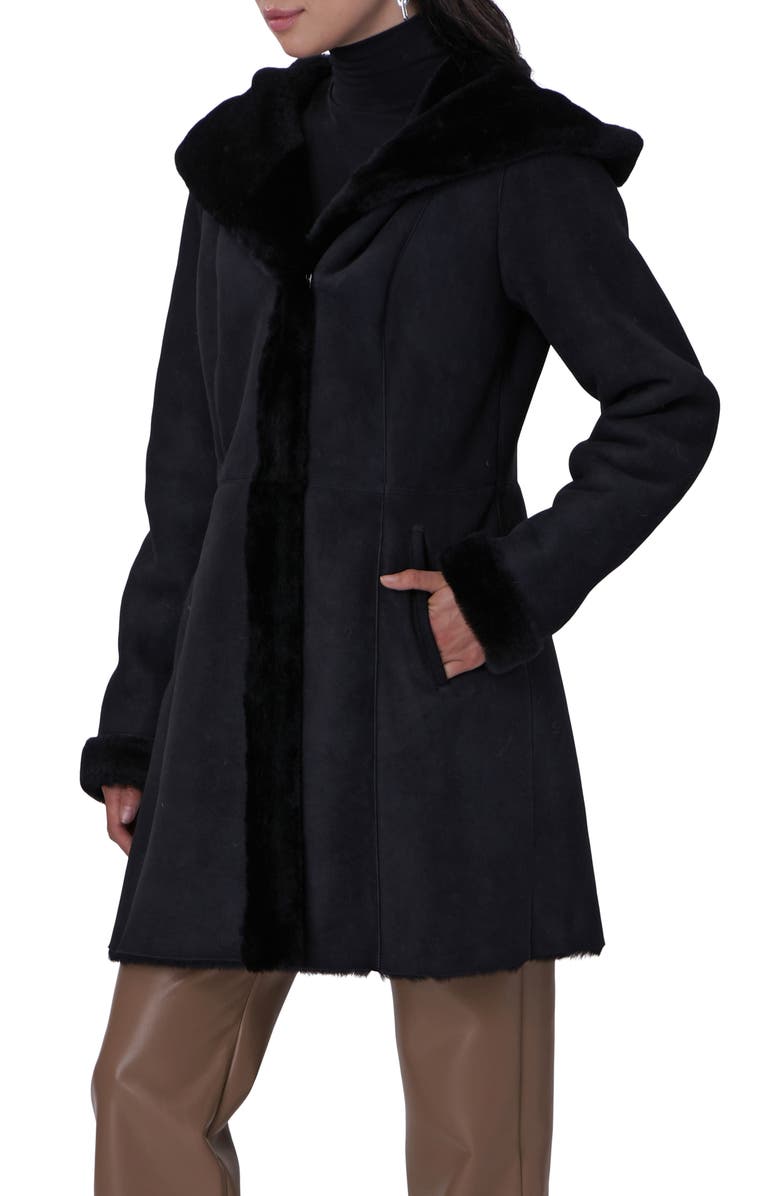 GORSKI Genuine Shearling Hooded Stroller, Alternate, color, Black