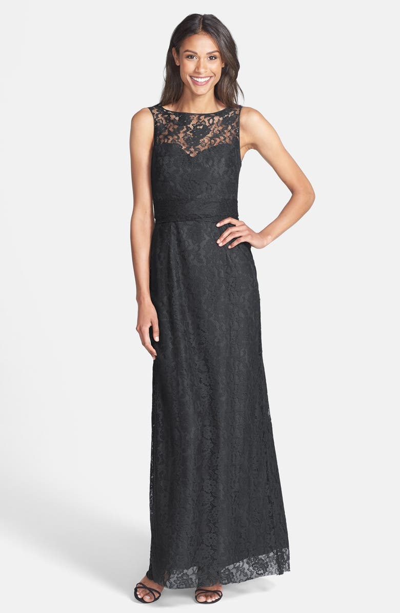 Amsale Illusion Yoke Lace Gown, Main, color, 