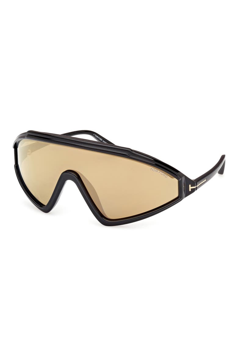 00mm Shield Sunglasses, Alternate, color, SHINY BLACK / BROWN MIRROR