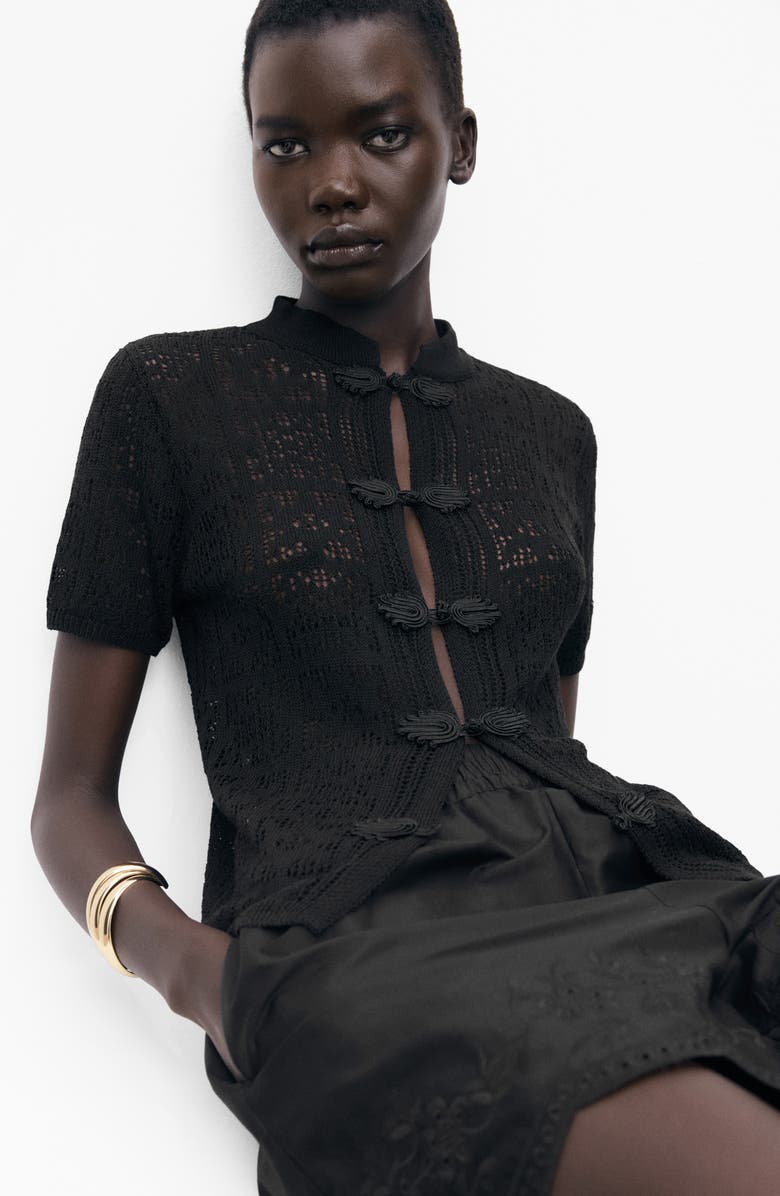 MANGO Short Sleeve Cardigan, Alternate, color, Black