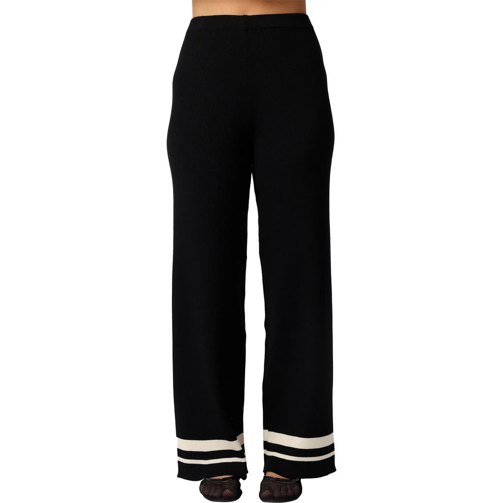 Petal And Pup Petal & Pup Lowell Stripe Wide Leg Rib Pants In Black