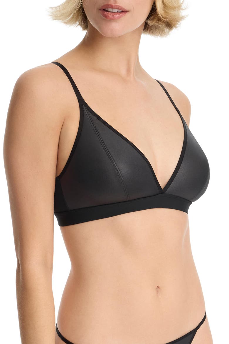 Late Night Faux Leather Triangle Bralette, Alternate, color, Black