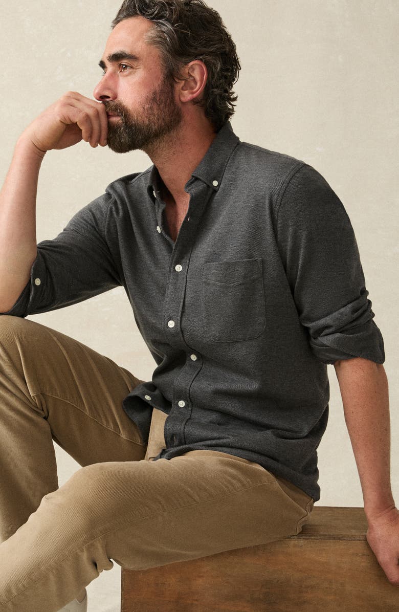 Faherty Coastline Knit Button-Down Shirt, Alternate, color, Charcoal Heather Twill