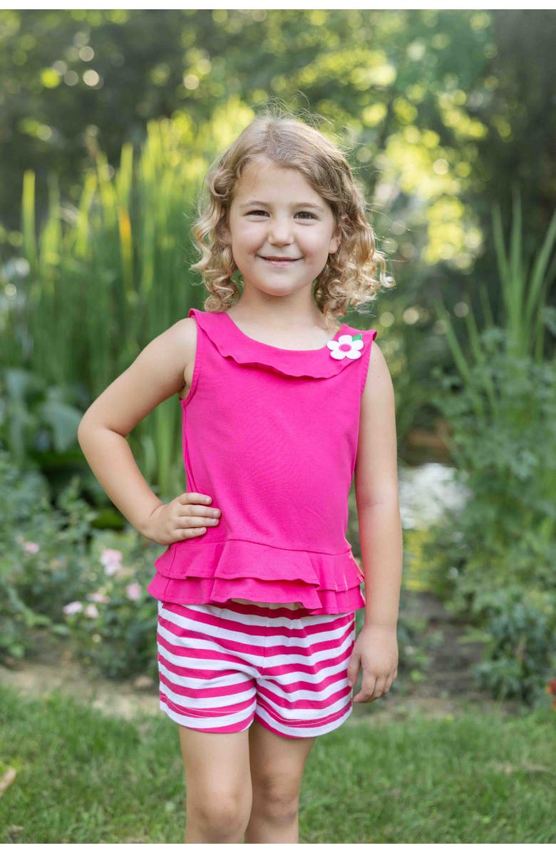 Florence Eiseman Knit Top With Flower And Short Set, Alternate, color, Fuchsia/White