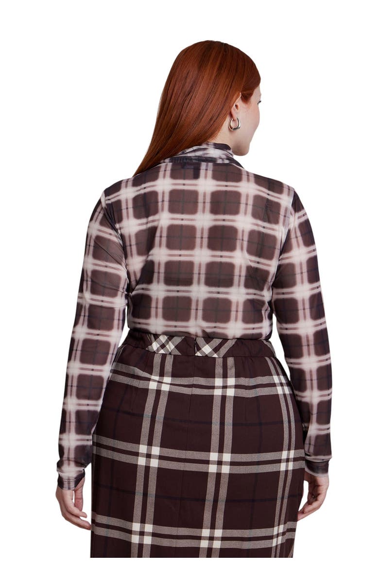 Mesh Turtleneck Top (plus), Alternate, color, CHOCOLATE PLAID