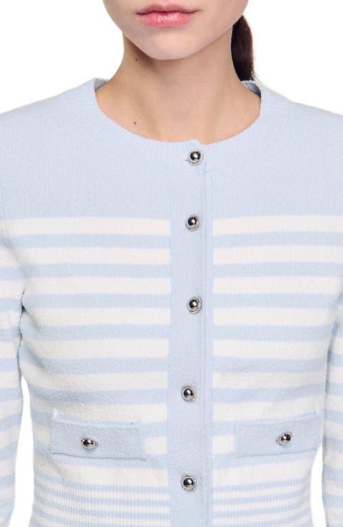 Sandro Terry-knit Striped Cardigan In Sky Blue