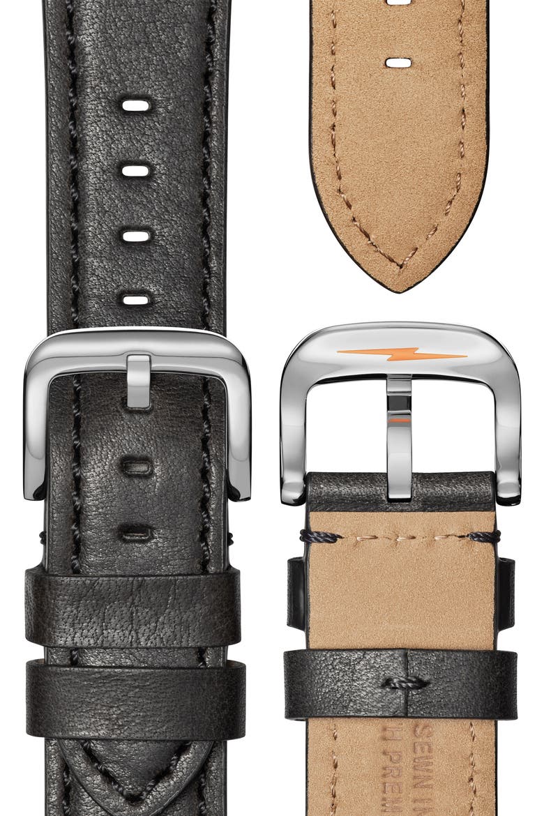 Runwell Automatic Leather Strap Watch, 45mm, Alternate, color, BLACK