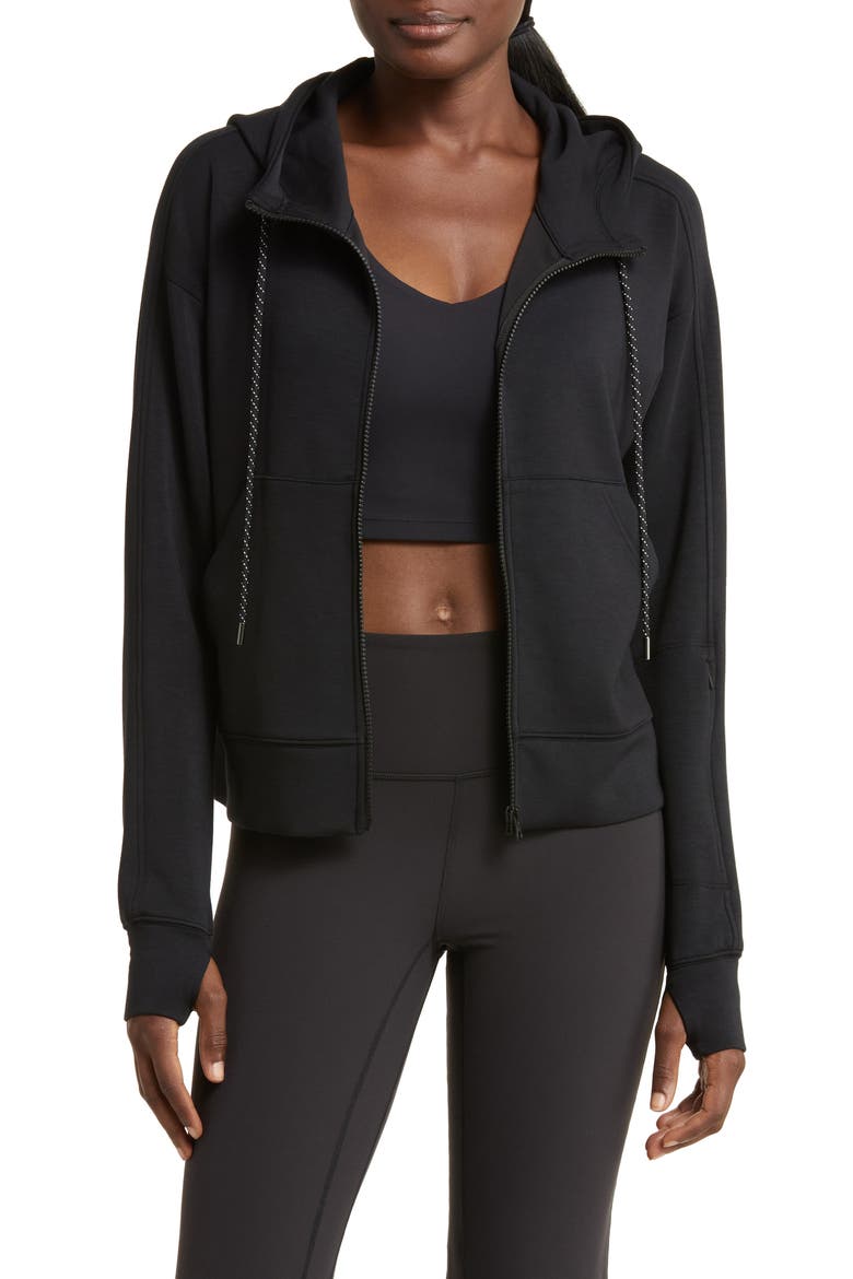 Intention Boxy Modal Blend Zip-Up Hoodie, Main, color, BLACK
