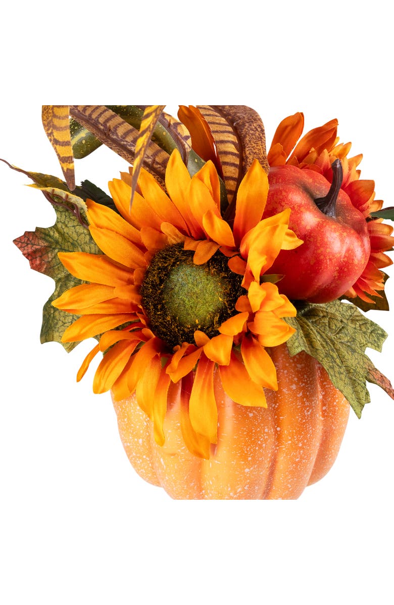 Northlight Sunflower and Gourds in Pumpkin Fall Harvest Pumpkin Flower Arrangement - 14.75", Alternate, color,