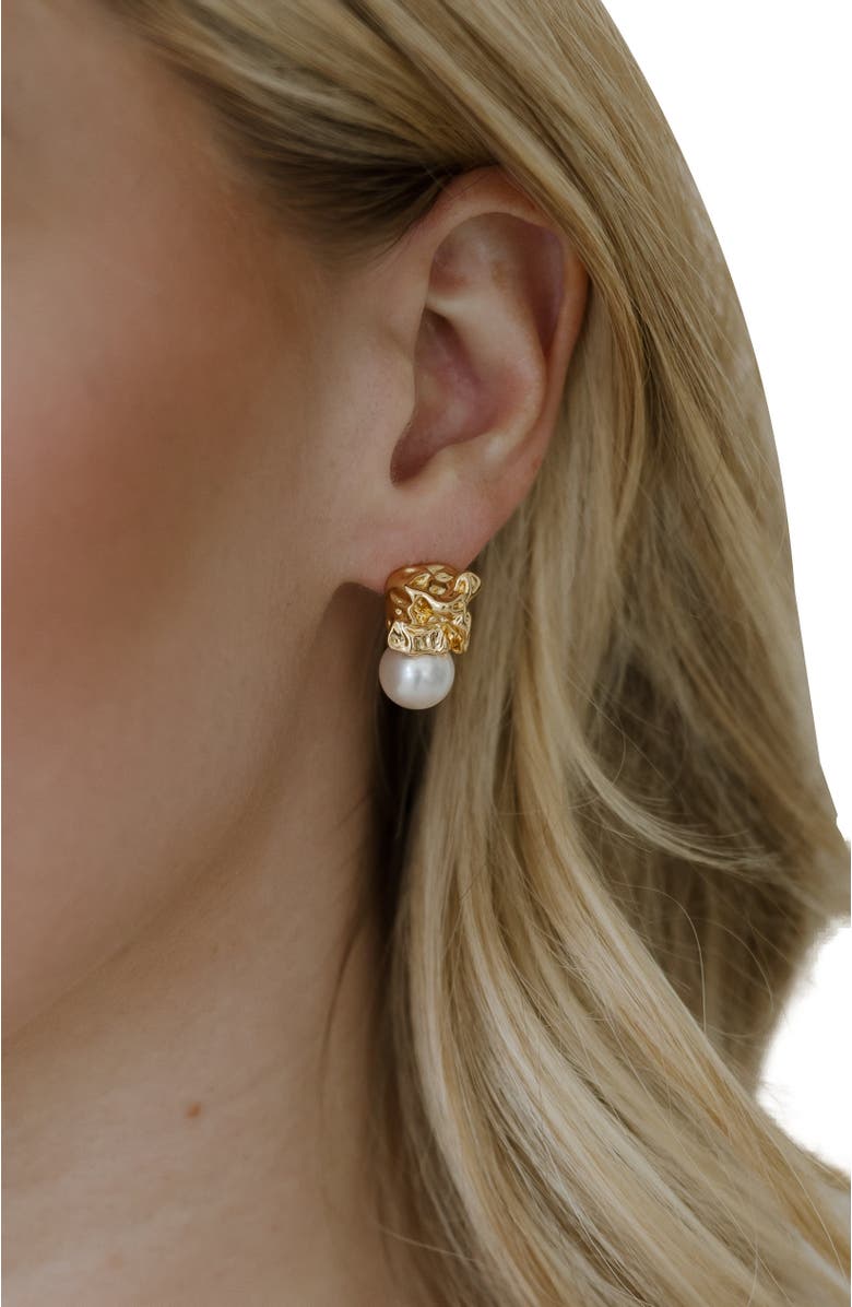Untamed Petals Gossamer Pearl Drop Earrings, Alternate, color, Gold