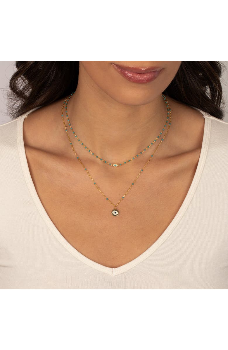 BY ADINA EDEN Colored Enamel Evil Eye Disc Necklace, Alternate, color, Sapphire Blue