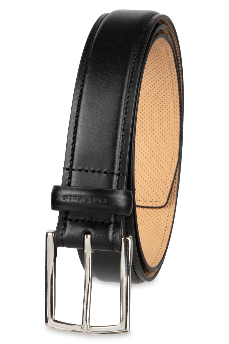 Burnished Edge Leather Belt, Alternate, color, BLACK